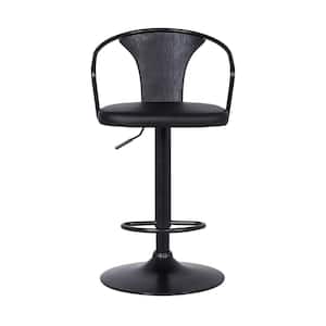Black Faux Leather and Metal Base Adjustable Bar Stool