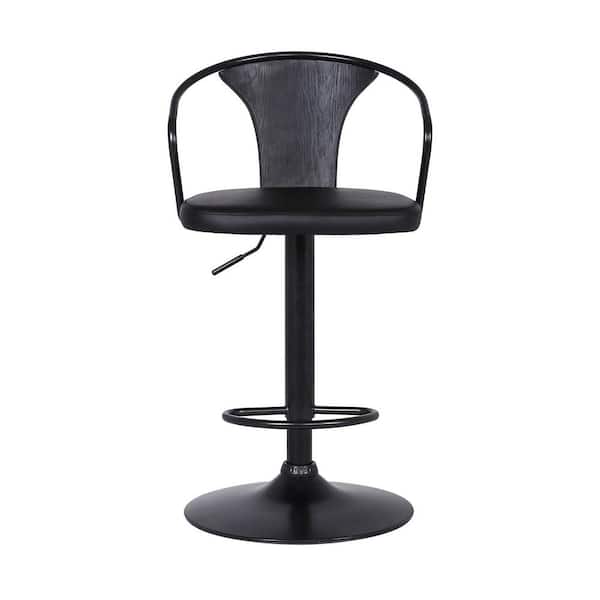 HomeRoots Black Faux Leather and Metal Base Adjustable Bar Stool