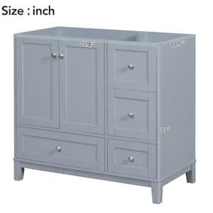 35.40 in. W x 17.50 in. D x 33.00 in. H Bath Vanity Cabinet without Top in Gray Blue with USB Charging and 3-Drawers