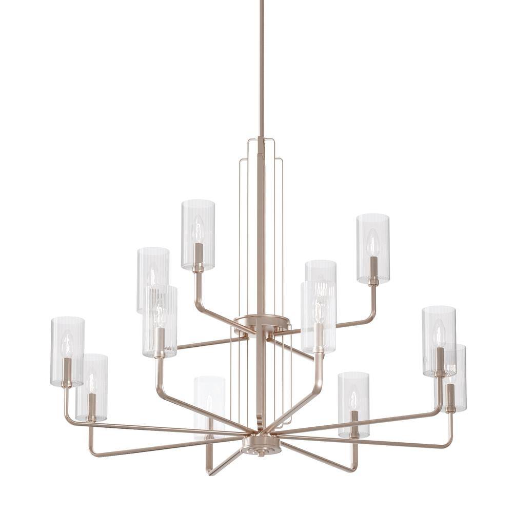 Kimrose 72" Polished Nickel 12-Light Chandelier with Clear Fluted Glass