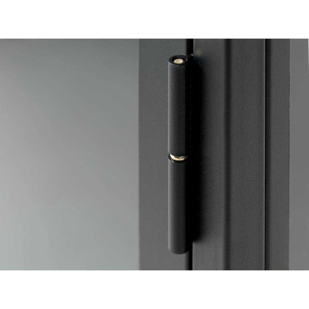 63-Inch Black Metal and Glass Display Cabinet with Brass Knobs