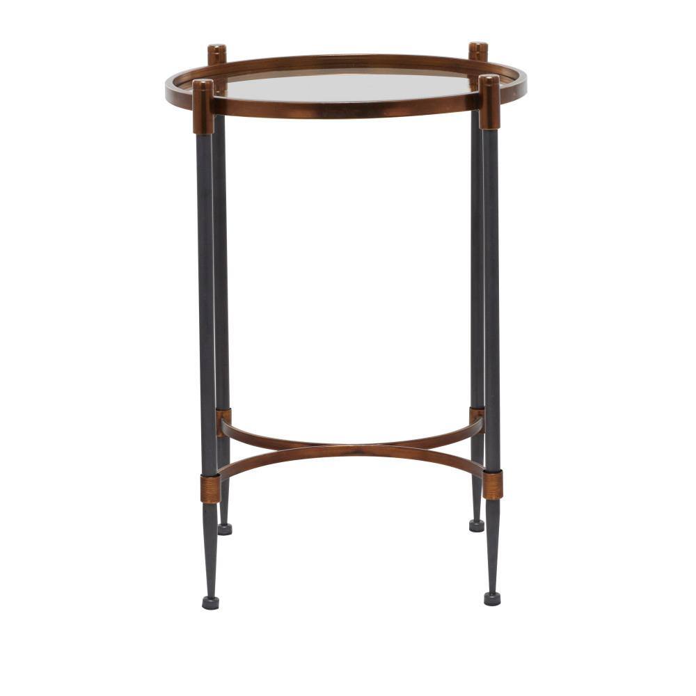 Elegant Black Metal and Glass Round Accent Table