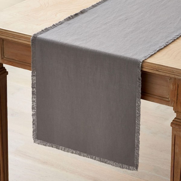 The Company Store Company Cotton Solid Fringe 16 in. W x 108 in. L Stone Solid Table Runner