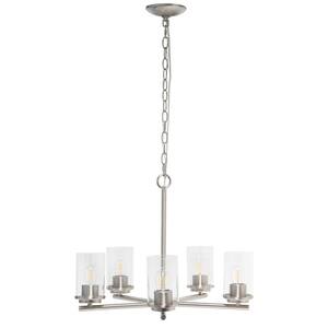 20.5 in. 5-Light Brushed Nickel Contemporary Shaded Cylinder Chandelier for Dining Room, Living Room