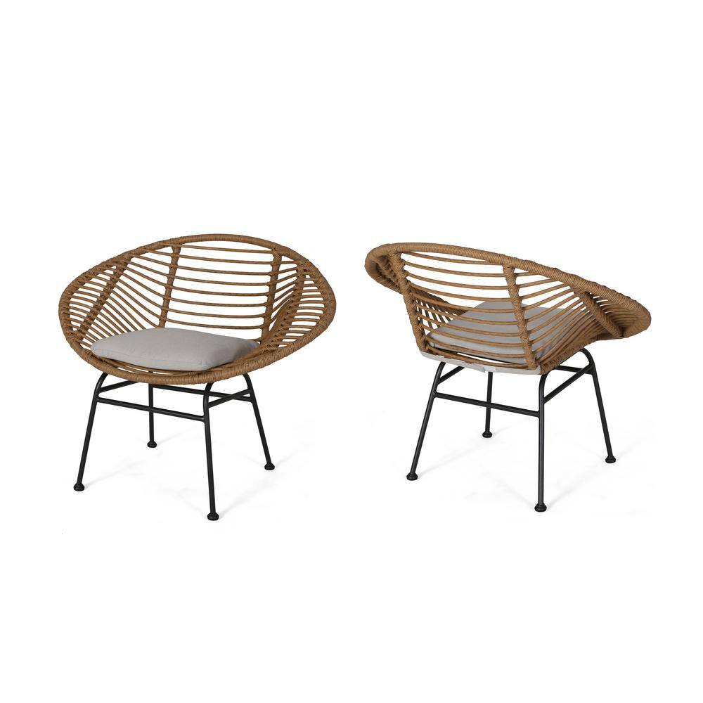 Lufbery Beige and Light Brown Rattan Woven Outdoor Patio Chairs (Set of 2)