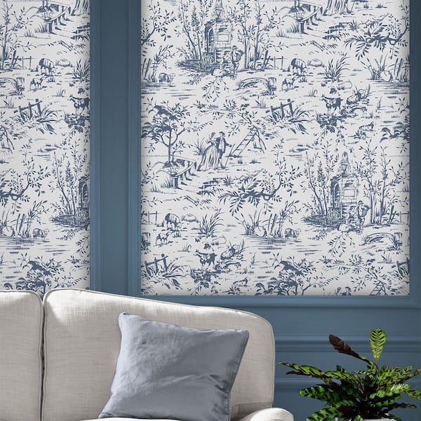 Laura Ashley Toile de Jouy Dark Seaspray Blue Wallpaper