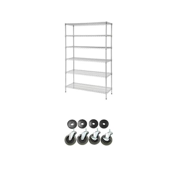 6-Tier Steel Wire Shelving Unit (48 in. x 72 in. x 18 in.) with 4 in. Industrial Casters (4-Pack)