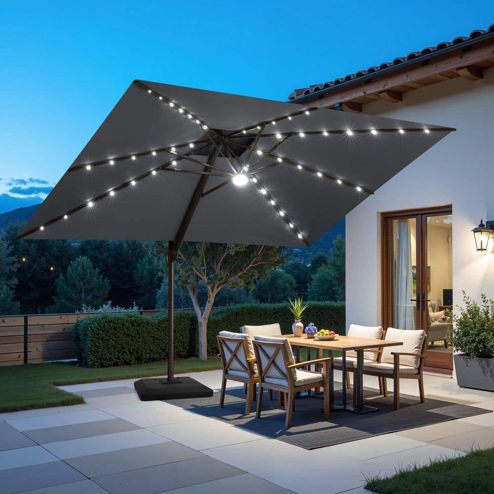9 ft. x 11 ft. LED Rectangular Swivel Double Cantilever Tilt Patio Umbrella in Dark Gray with 220 lbs. Base price history on PriceWatchPro
