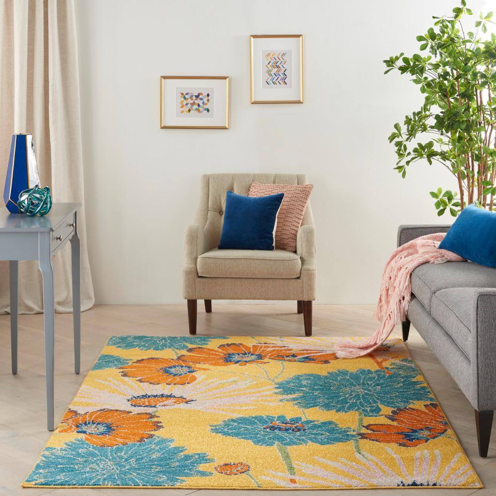 Allur Sunshine Floral 4' x 6' Synthetic Easy-Care Area Rug