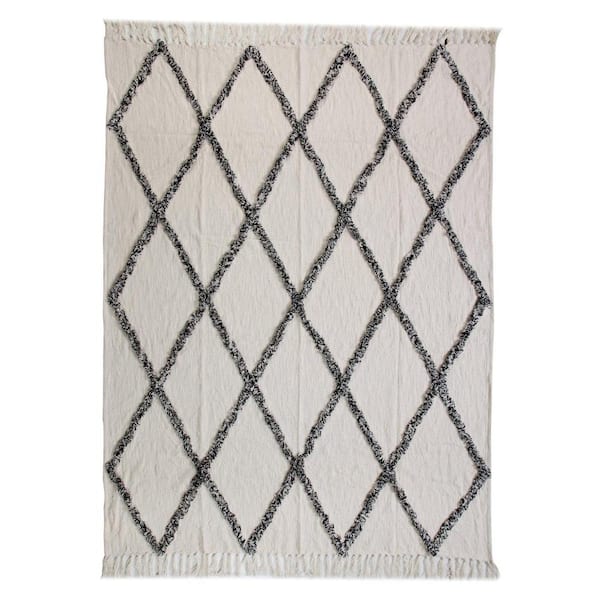 HomeRoots Charlie Cream Geometric Cotton Throw Blanket 2000516539