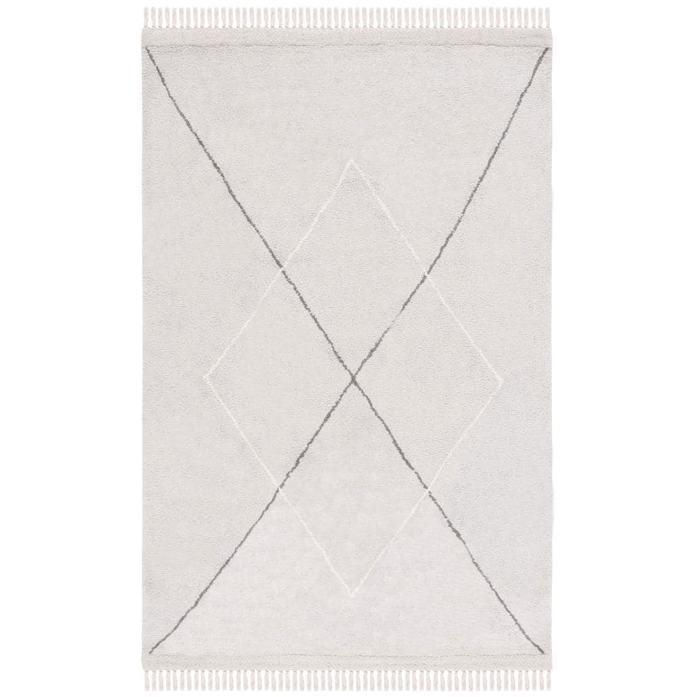 Gray and Ivory Hand-Knotted Washable Rectangular Area Rug