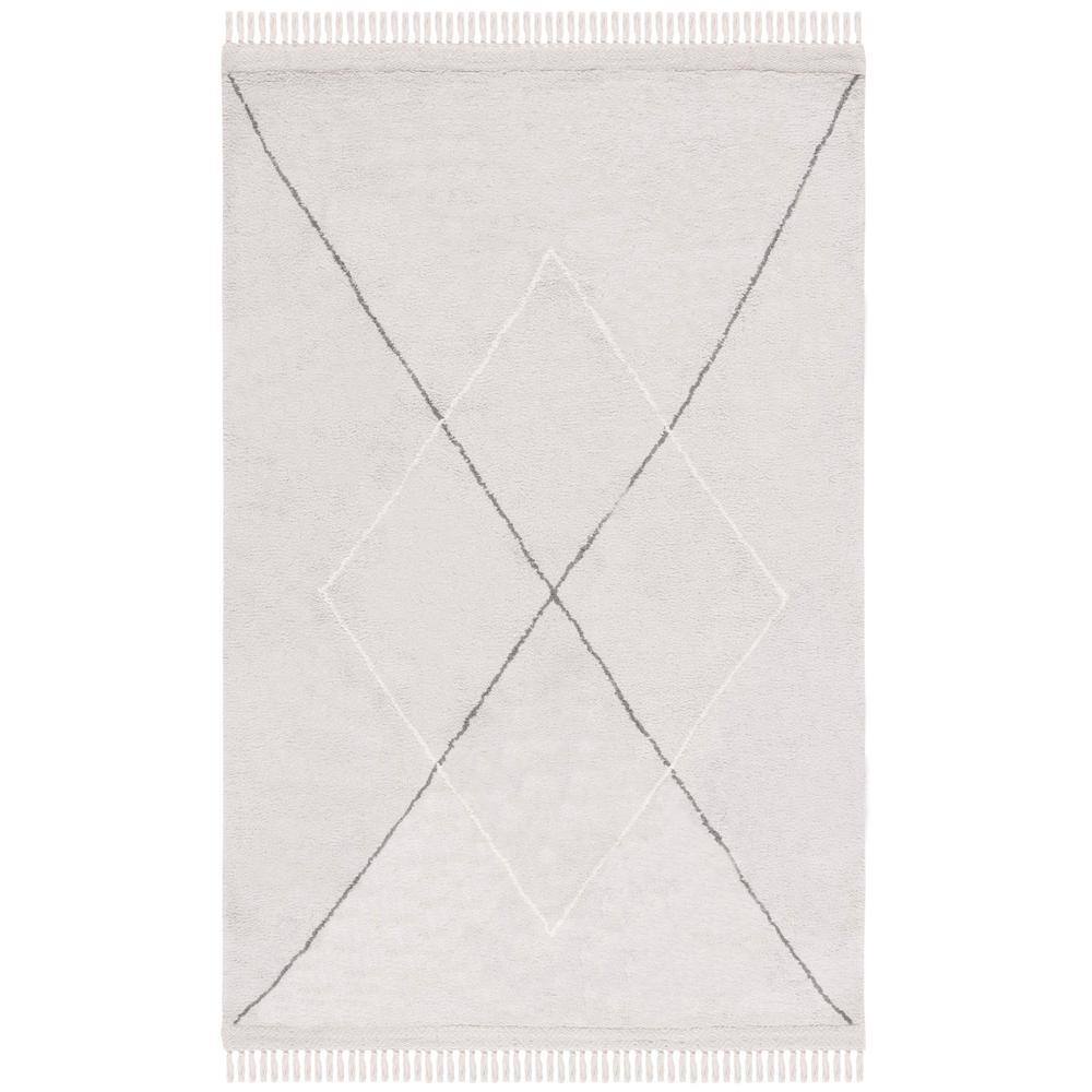 Grey and Ivory Hand-Knotted Washable Area Rug, 5' x 8'