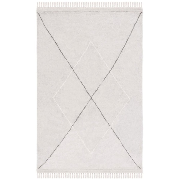 Easy Care Grey/Ivory 5 ft. x 8 ft. Machine Washable Border Striped Geometric Area Rug