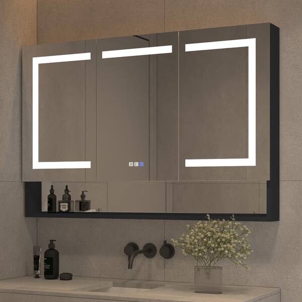 Unbranded Modern 48 in. W x 32 in. H Rectangular Aluminum Medicine Cabinet with Mirror for Bathroom