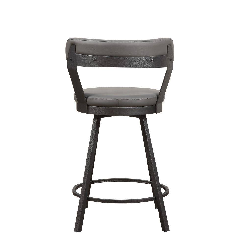 Gray Faux Leather Swivel Counter Stools with Metal Base, Set of 2