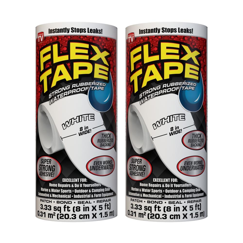 FLEX SEAL FAMILY OF PRODUCTS Flex Tape White 8 in. x 5 ft. Strong  Rubberized Waterproof Tape (2-Piece) FTWHT08052PKDFC - The Home Depot