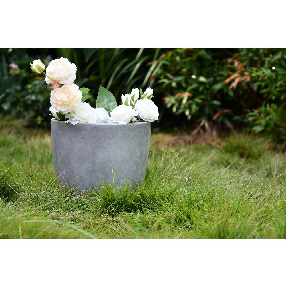 16.93" Natural Concrete Round Lightweight Outdoor Planter