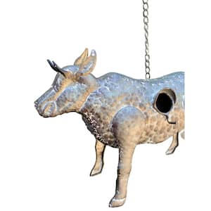 Gray Galvanized Hanging Animal Cow Birdhouse