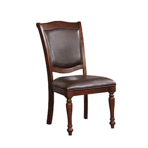 Brown Wooden Side Chair with Leatherette Cushioned Seating (Set of 2)