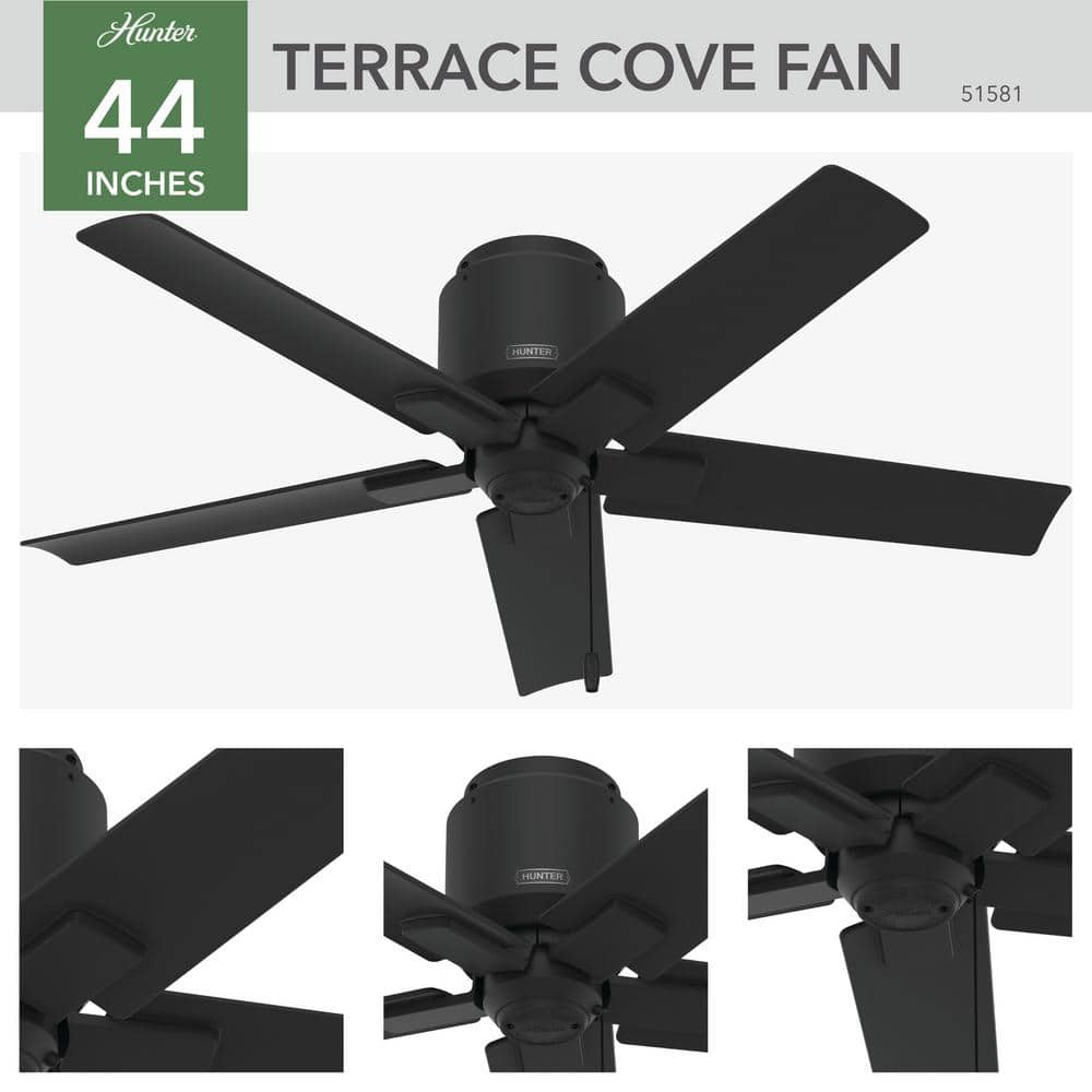 Terrace Cove Matte Black 44" Low Profile Ceiling Fan with 5 Blades