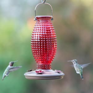 Red Hobnail Decorative Glass Hummingbird Feeder - 16 oz. Capacity