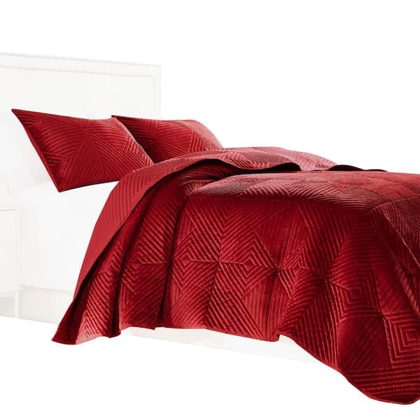 Benjara 2-Piece Red Solid Twin Size Microfiber Quilt Set
