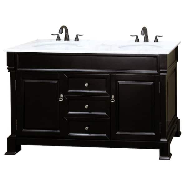 Bellaterra Home Cambridge Es 60 in. Double Vanity in Espresso with Marble Vanity Top in White