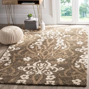 Florida Shag Smoke/Beige 7 ft. x 7 ft. Round Solid Floral Area Rug