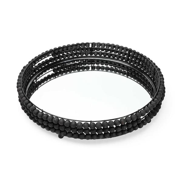 HomeRoots Black Round Wood 21.3 in. Decorative Tray
