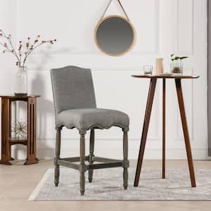 Odette 26 in. Heathered Grey Linen Farmhouse Upholstered Kitchen Counter Height Bar Stool with Wood Frame