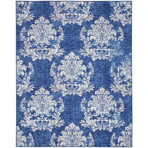 Whimsicle Navy Ivory 7 ft. x 10 ft. Floral Farmhouse Area Rug