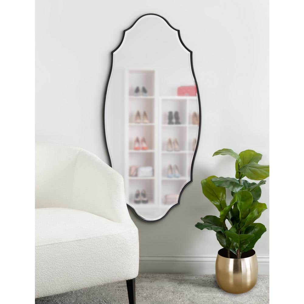 Leanna Black Scalloped Oval Wall Mirror, 20 x 42