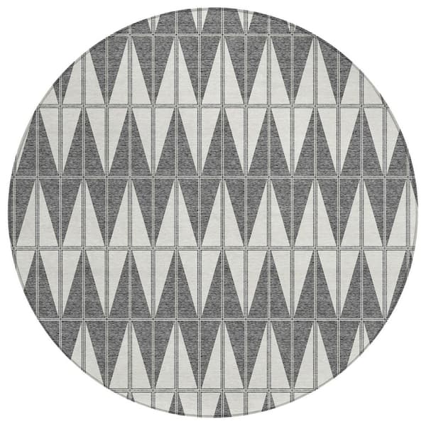 Chantille Machine Washable Indoor/Outdoor Abstract ACN2415 Ivory 8 ft. x 8 ft. Round Rug