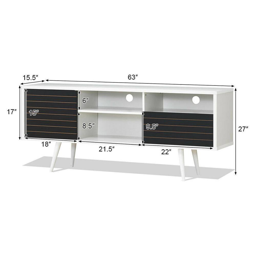 Modern Black and White MDF TV Stand with Cabinet and Shelves