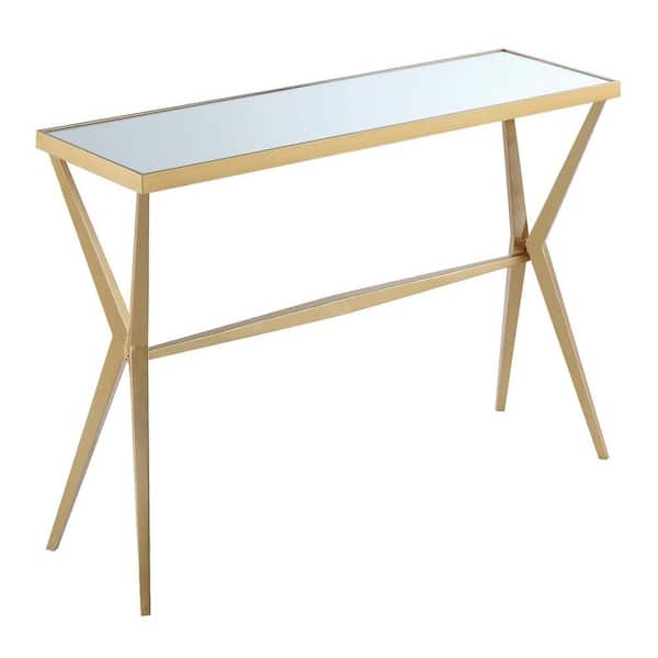 Convenience Concepts Saturn 42 in. Gold Standard Height Rectangular Glass Mirror Top Console Table