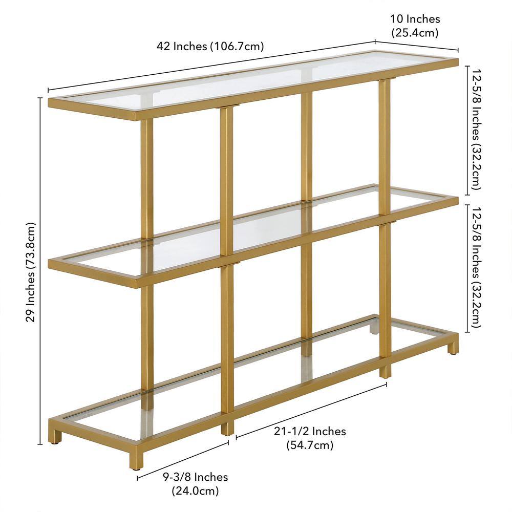 Greenwich Brass and Glass Console Table with Storage, 42"