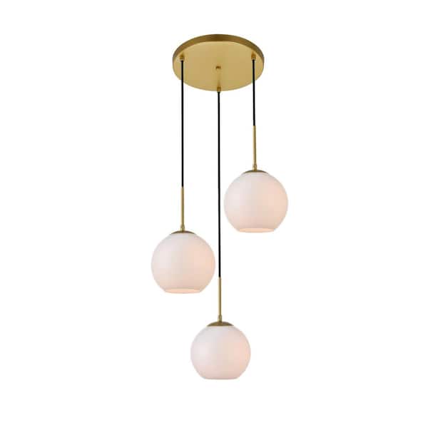 Unbranded Timeless Home 18.1 in. 3-Light Brass and Frosted White Pendant Light, Bulbs Not Included