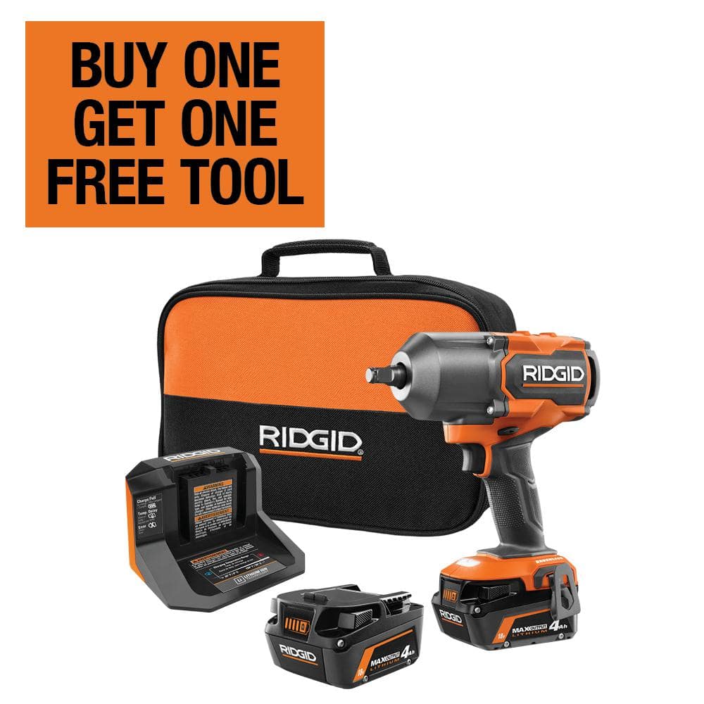 RIDGID 18V Brushless Cordless 4-Mode 1/2 in. High-Torque Impact Wrench Kit with (2) 4.0 Ah Lithium-Ion Batteries and Charger -  R86212KSB