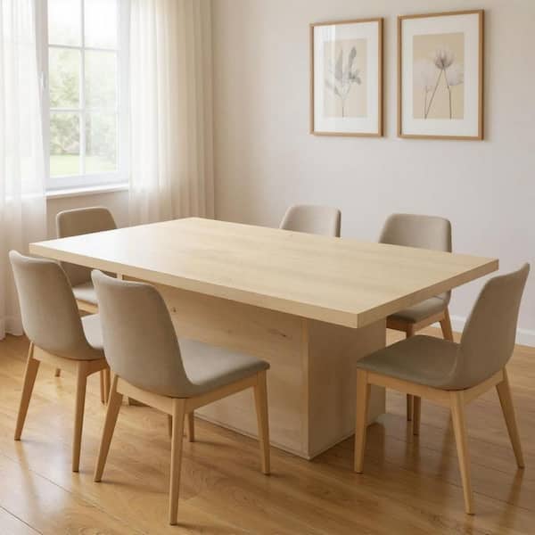 Brown, Natural Wood 108.00 in. Pedestal Base Dining Table Seats 10