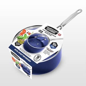 Classic Blue 2.5 qt. Aluminum Ultra-Durable Non-Stick Diamond Infused Saucepan with Glass Lid