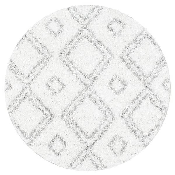 nuLOOM Iola Plush Shag White 8 ft. x 8 ft. Round Rug