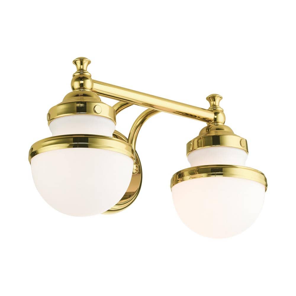 Oldwick Polished Brass 2-Light Vanity Sconce with Satin Opal White Glass