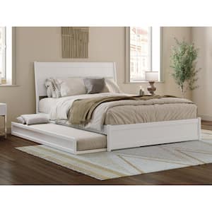Casanova White Solid Wood Frame Queen Platform Bed with Panel Footboard and Twin XL Trundle