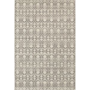 Malibu Gray/Ivory 10 ft. x 13 ft. Distressed Leaf Indoor/Outdoor Patio Area Rug