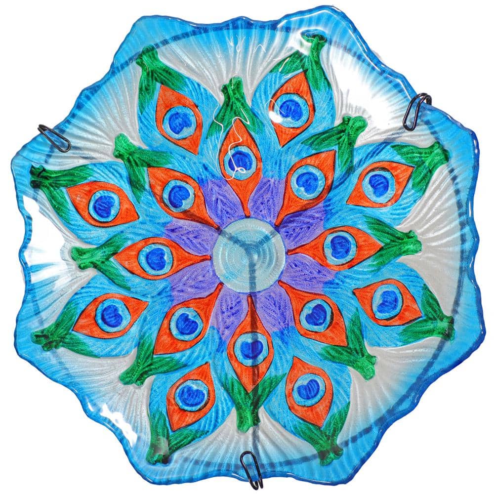 Turquoise Glass Bird Bath with Stand and Deck Clamp