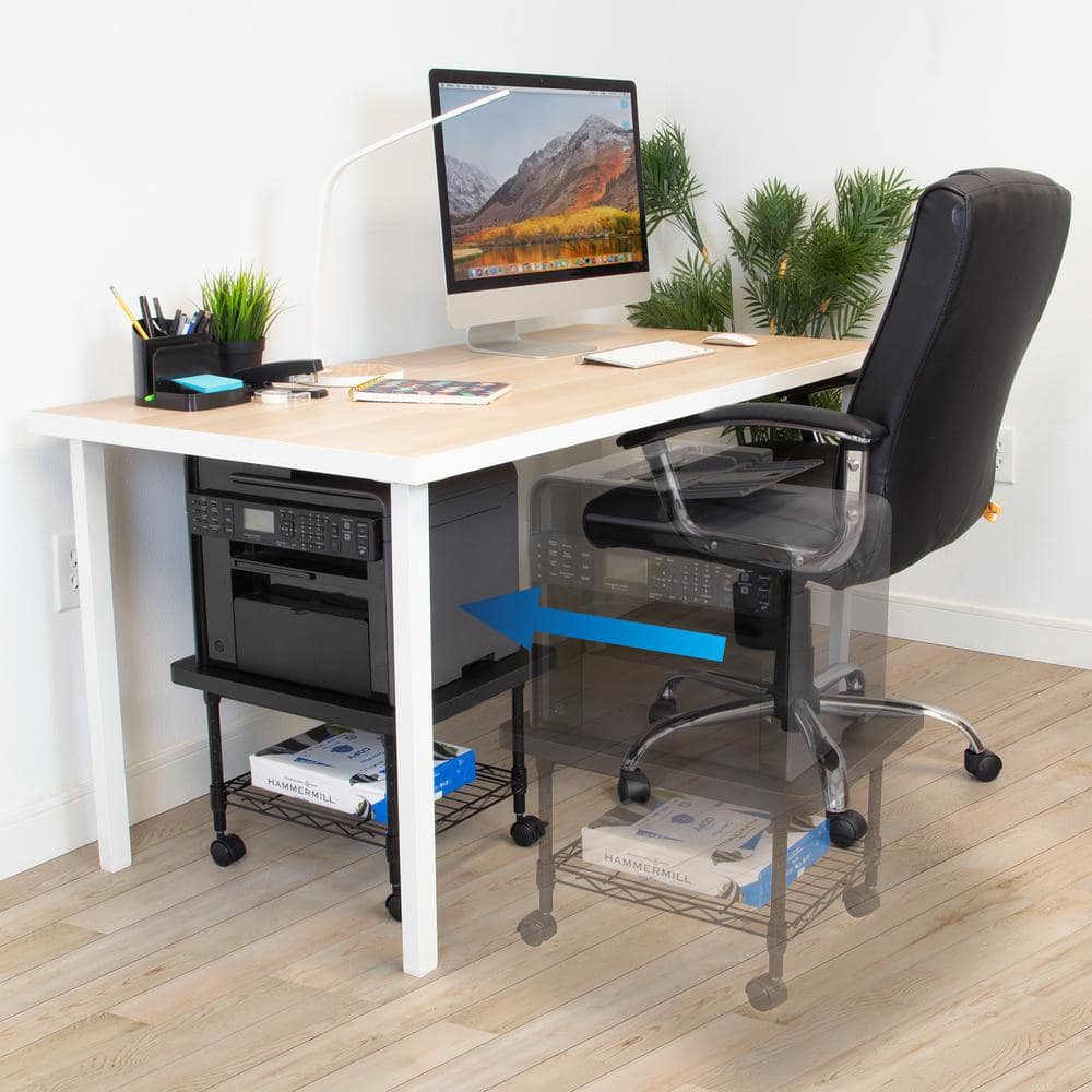 Sleek Black Steel 2-Tier Under-Desk Printer Cart with Wheels