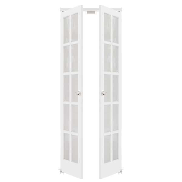 ARK DESIGN 30 in. x 80 in. 10-Lite Frosted Glass Solid Core White Finished Glass Pivot Bi-fold Door with 2 Types of Hardware