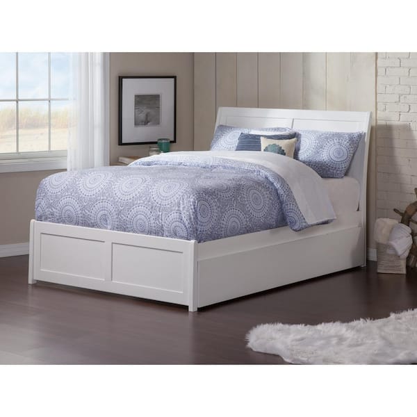 AFI Portland Full Platform Bed with Matching Foot Board with Full Size Urban Trundle Bed in White