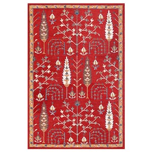 Hillah Traditional Red 5 ft. x 7 ft. 9 in. Tree of Life Organic Wool Indoor Area Rug