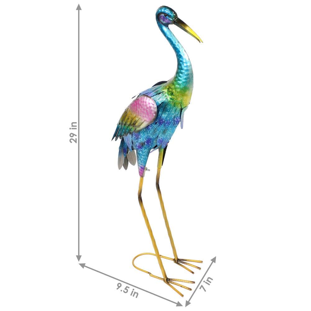 Vibrant Blue and Green Metal Crane Garden Statues Set